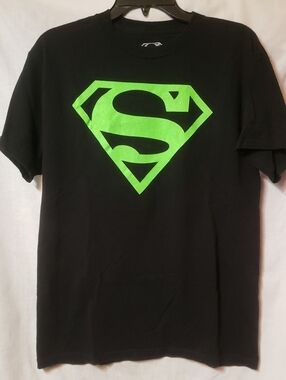 DC Comics Black Tee with Neon Green Superman Emblem